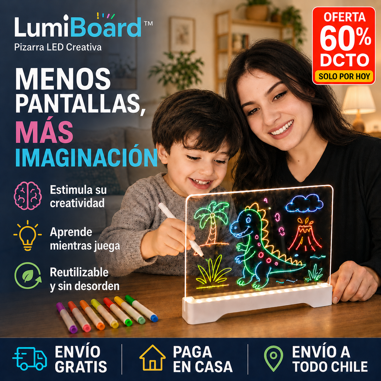 Pizarra LED Neon + Lápices - LumiBoard™