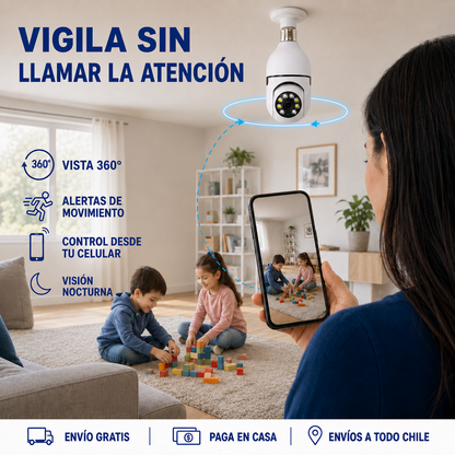 Ampolleta Cámara WiFi 360° con Sensor de Movimiento y Sistema de Alarma
